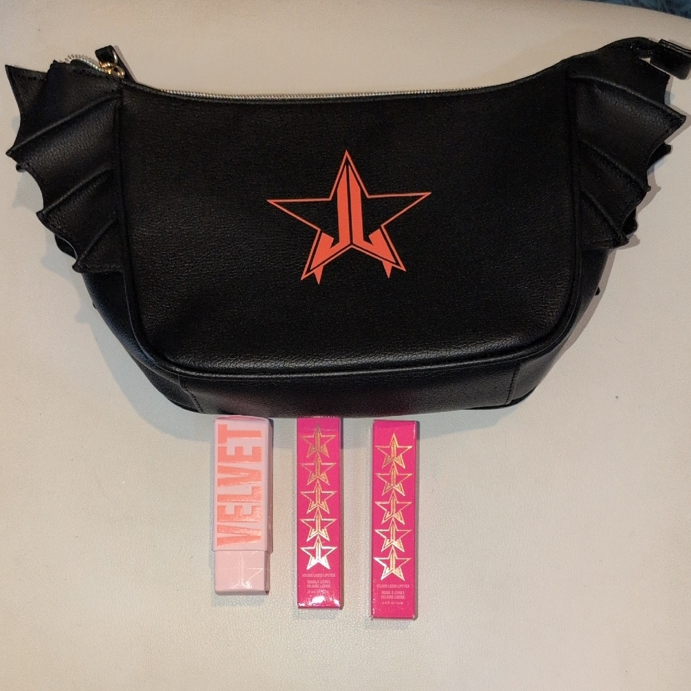 Jeffree Star Pink Cosmetic Bag  with Star Logo And 3 Lippies